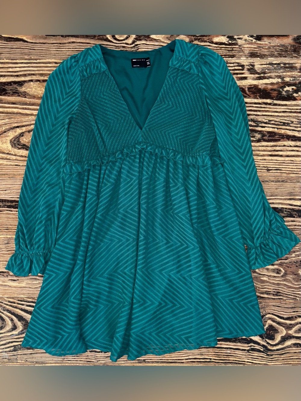 ASOS Teal Chevron V‑Neck Empire Casual Dress
